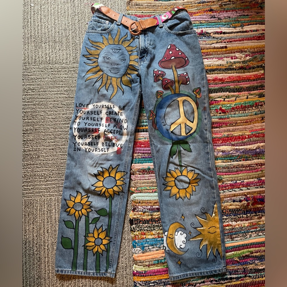 Hand painted hippie jeans